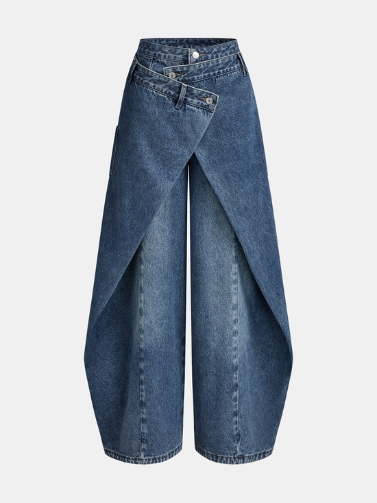 Commense Denim - High-Waist Draped Wide-Leg Jeans - Blue